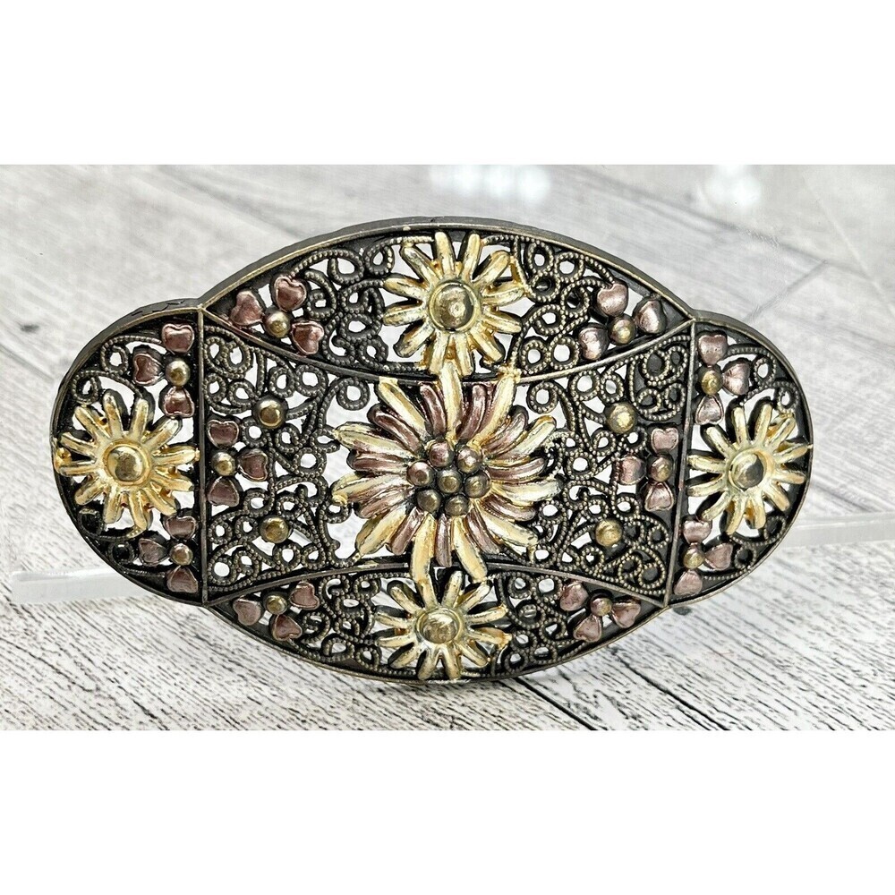 Victorian Style Floral Scroll Belt Buckle Oval Womens Vintage Fairy Grunge